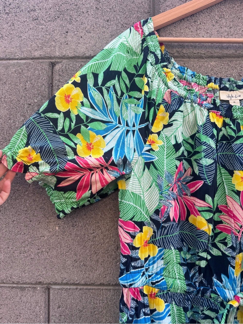 Style & Co. Tropical Floral Midi Dress in Black, Green, Blue, Pink, Yellow XL - Picture 2 of 7